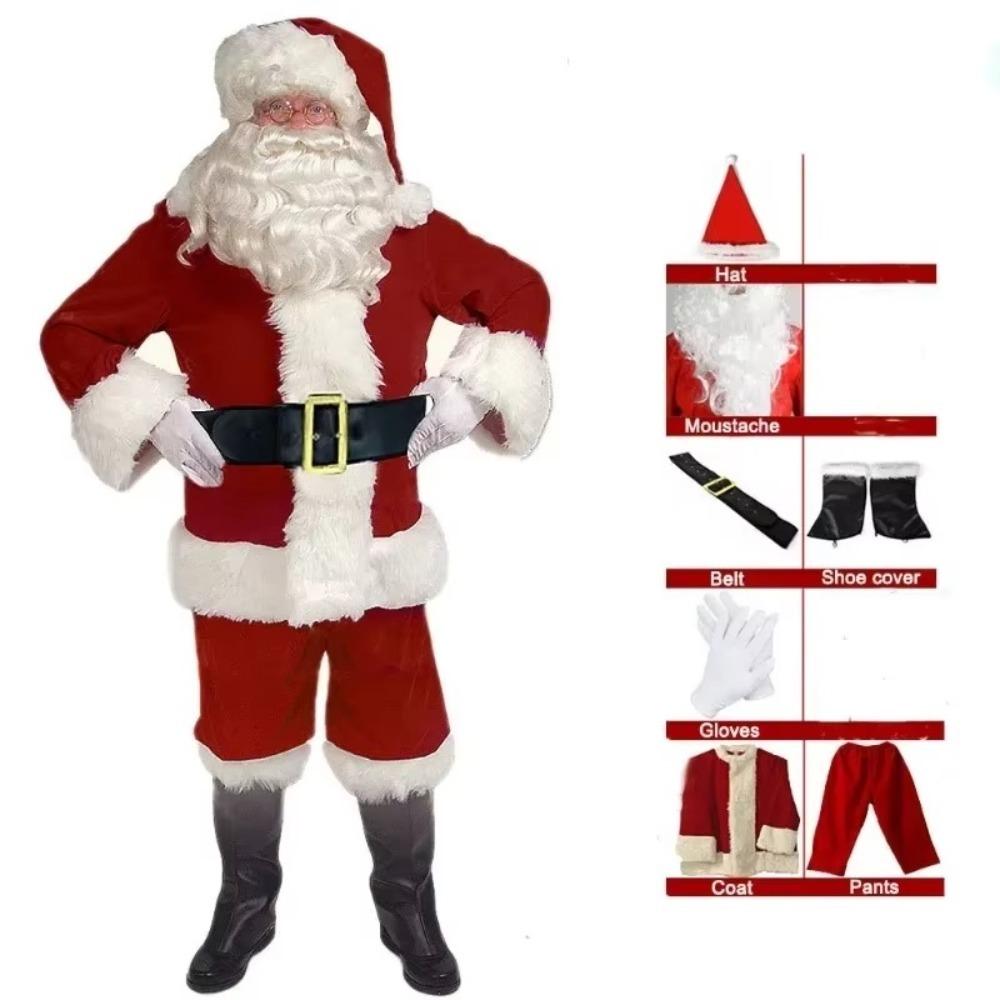 5/6/7pcs Classic Christmas Costume Set Red Cosplay Clothes New Santa Claus Costume  Women Men