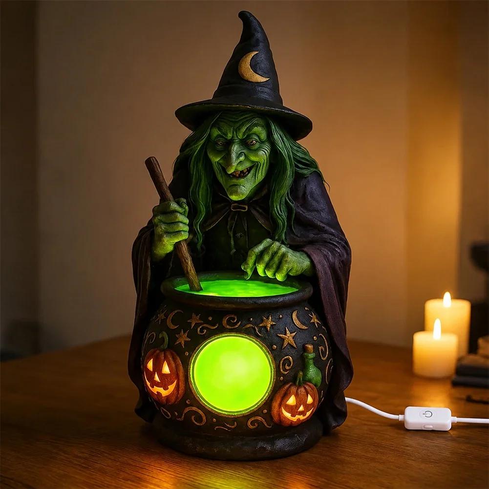 Pryskyřičný kotel čarodějnice Zahradní kolík Světlo Halloweenová výzdoba dvorku Výřez Měsíc Hvězda Voděodolný Teplá záře