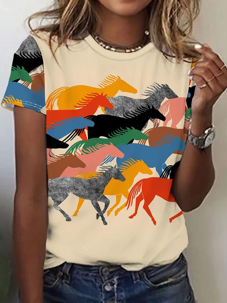 Summer New Horse T-Shirts Graphic 3D Print Women's Short Sleeve T Shirt Streetwear Harajuku Y2K Casual Tees Tops Female Clothing
