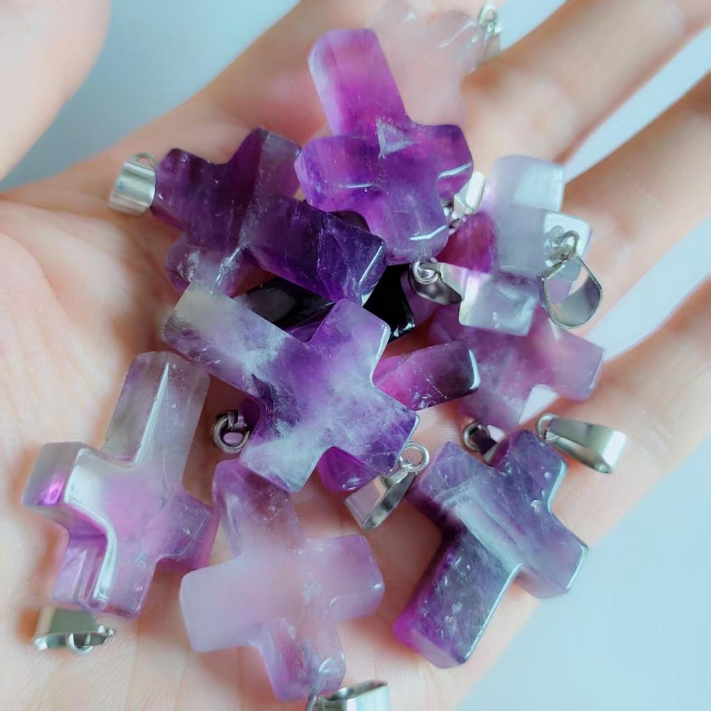 Amethyst Stone Cross Pendant Necklace - European & American Fashion Accessory
