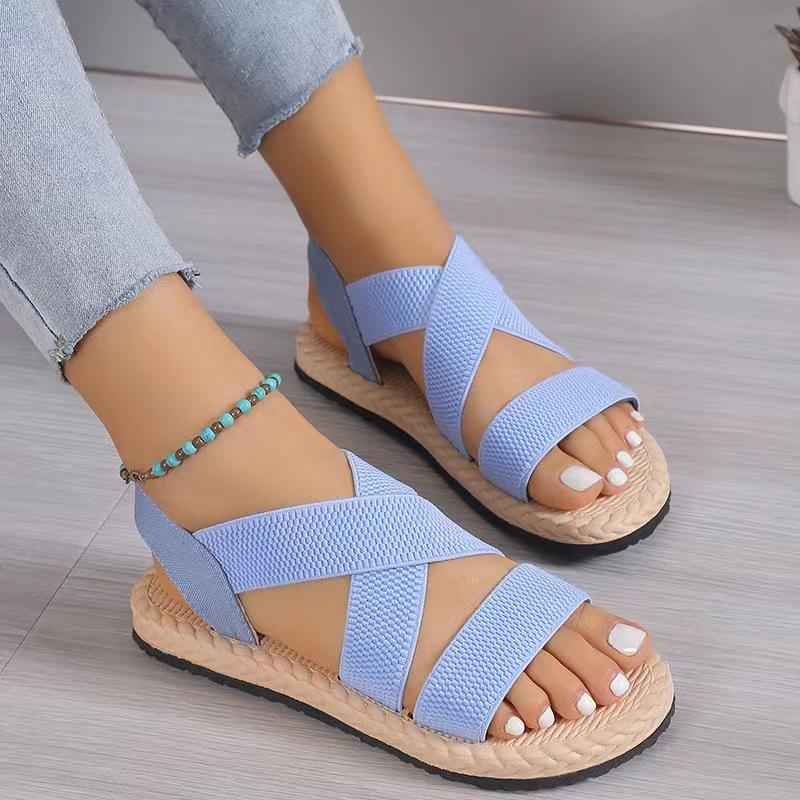 2024 Summer Women's Lightweight Soft-Soled Roman Sandals: Flat, Round-Toed, Breathable Beach Footwear