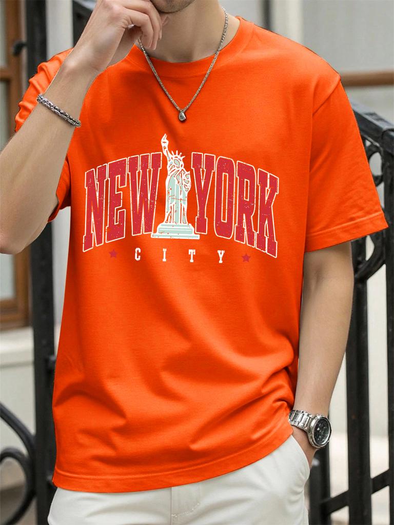 The Statue Representing New York Man Tee Shirts ONeck Summer New Short Sleeve Fashion Cotton Streetwear Loose Casual TShirt