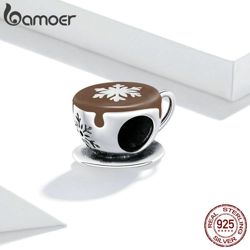 

Подвеска на кофейную чашку Bamoer из натурального серебра 925 пробы подходит для оригинального браслета 3 мм, ароматный и вкусный зимний кофе - лучший подарок для вашего любовника 925 silver