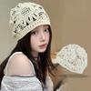 Flowers Beret Cap Hollowed Out Skullies Hat Breathable Knitted Hat  for Women