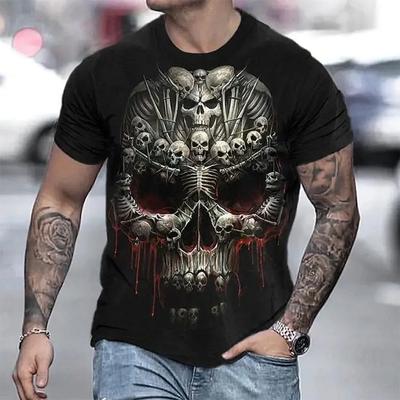 Top de vară cu gât rotund și imprimeu craniu 3D, tricouri bărbătești la modă, casual, cu mânecă scurtă