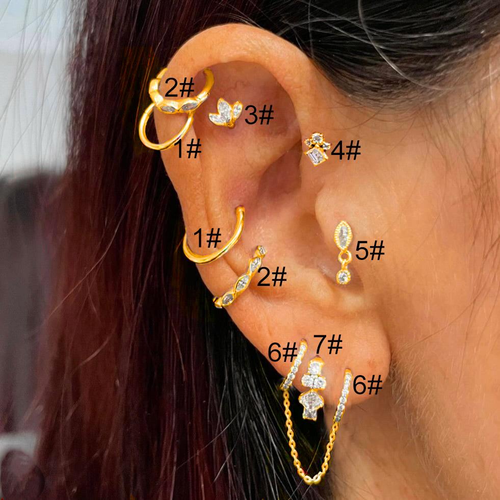 

Сережки-гвоздики для пірсингу Daith Helix Flat для жінок Нержавіюча сталь Гвинтова сережка Хрящ Трагус Конх Мочка вуха Мода Циркон 7-(1PC)