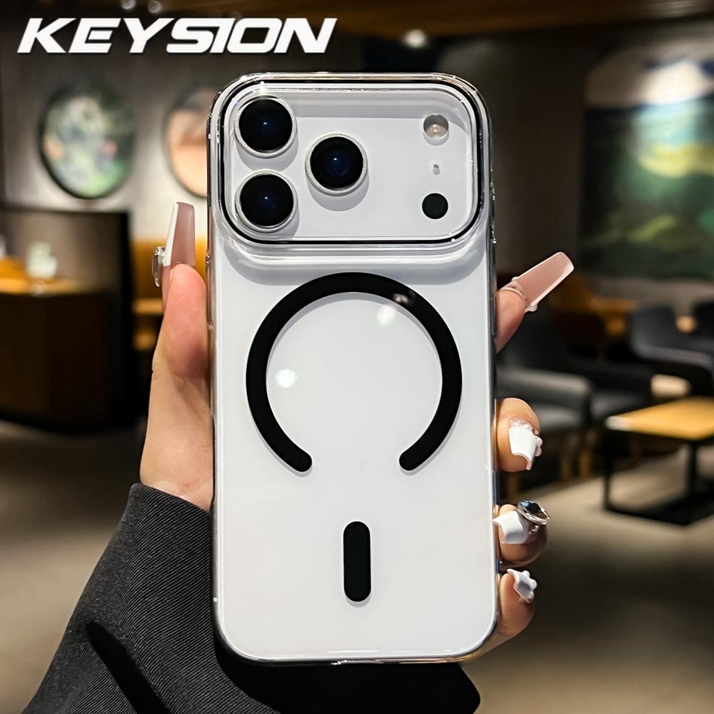 

Прозрачный ультратонкий чехол KEYSION для MagSafe для iPhone 14 15 16 17 Pro Max Air Магнитный Жесткий ПК Прозрачный Ударопрочный Задний Чехол for iPhone 17 чёрный
