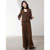 Elegant Old Money Style Women's Wool Blend Commuter Set with Wide-Leg Pants