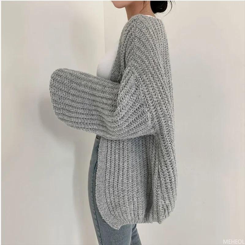 Casual Versatile Knit Cardigan Sweater Jacket V-neck Loose Streetwear Coat Tops Women Vintage Knit Sweater Jacket