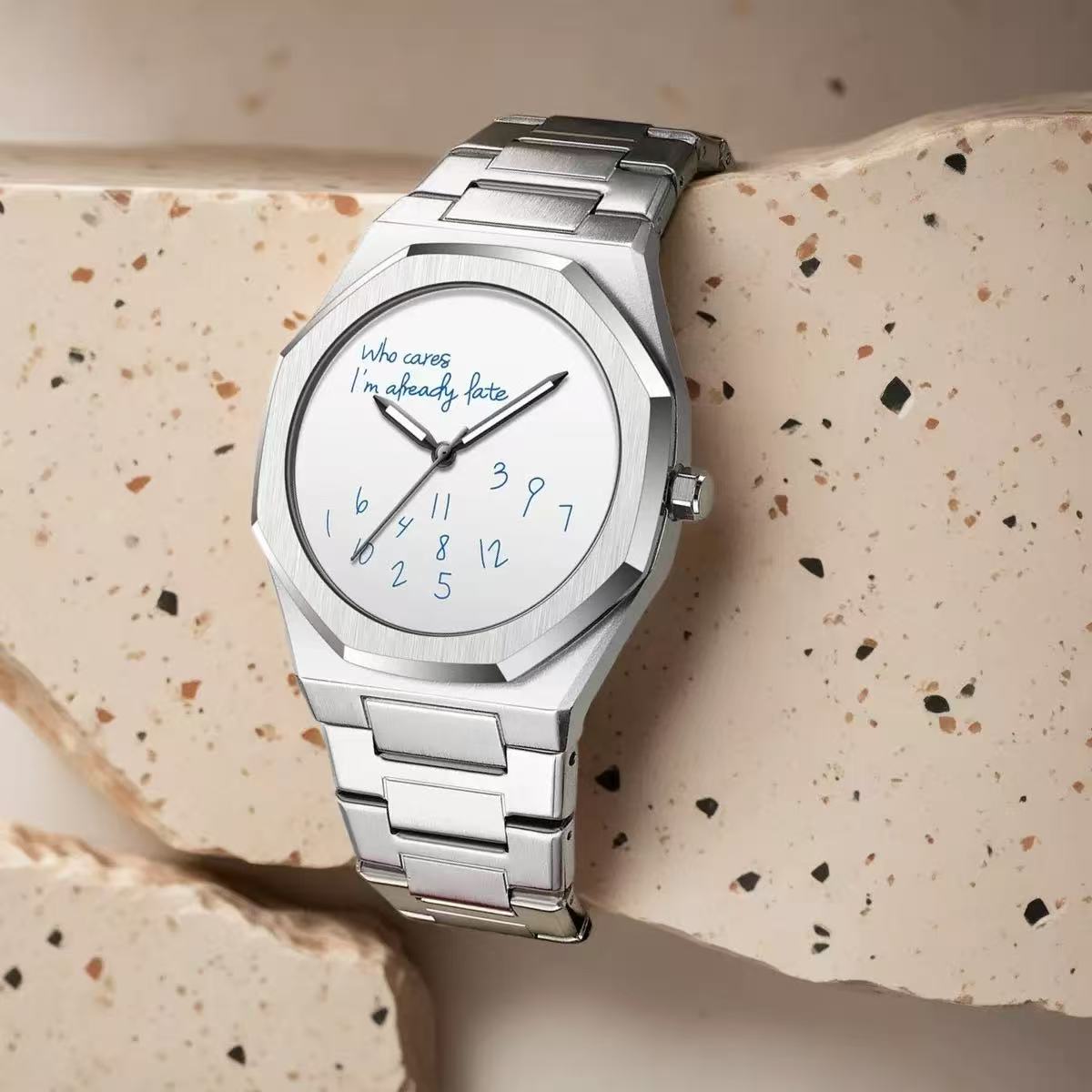 Модные Роскошные Изысканные Элегантные Мужские Часы Классические Деловые Повседневные Арабские Цифровые Стальной браслет Водонепроницаемые Ночные часы серебряный/белый