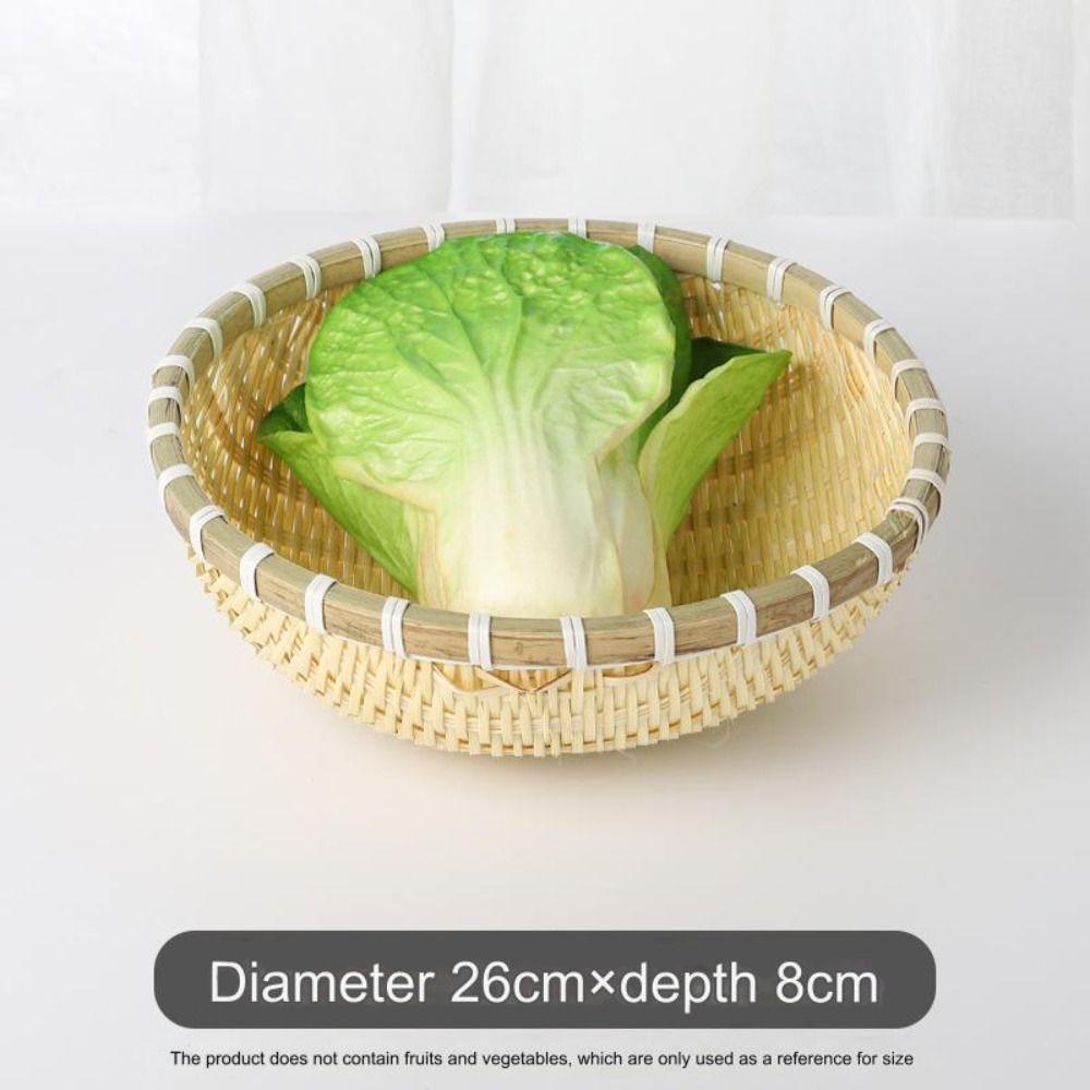 Round Fruit Snack Basket Handmade Drain Basket Natural Storage Basket