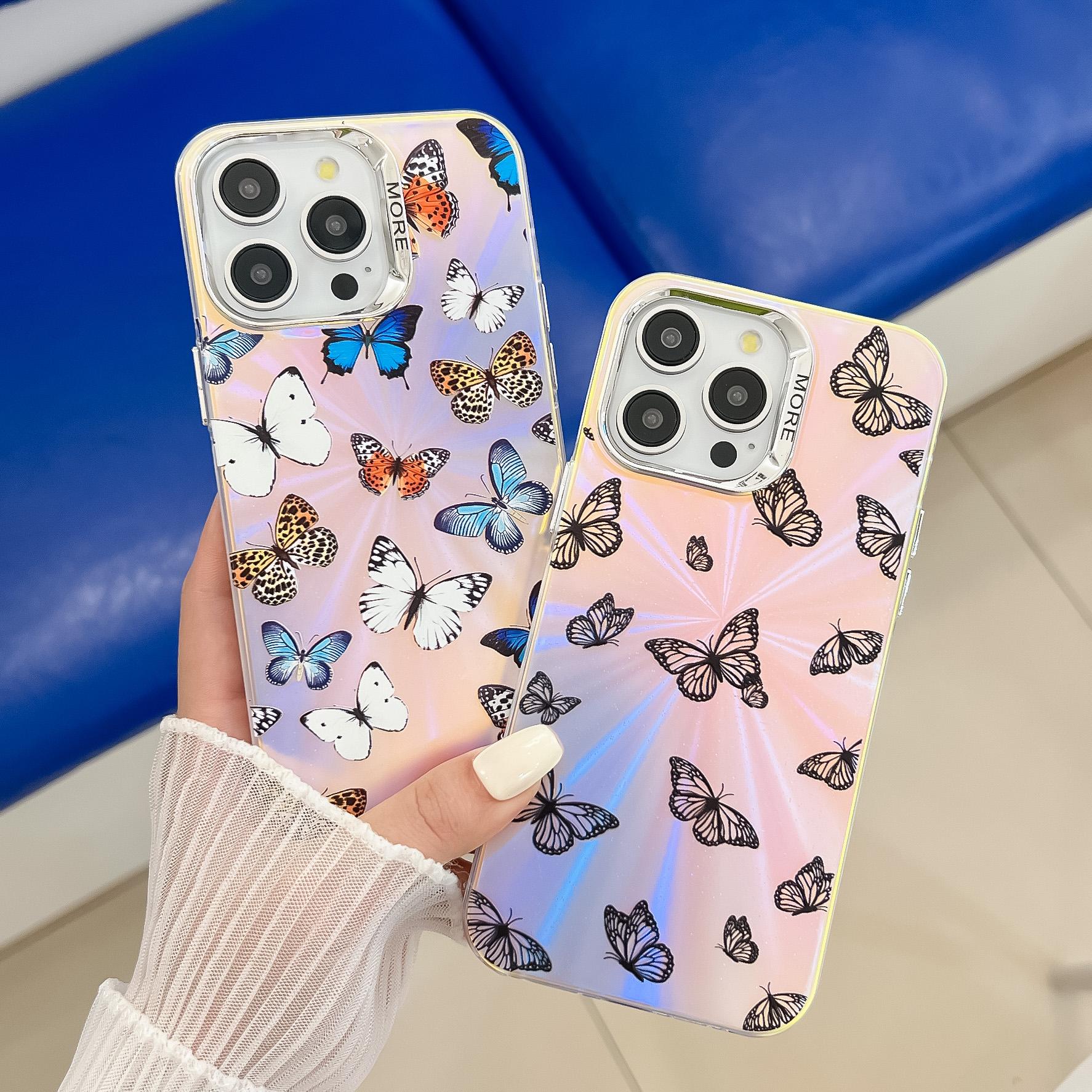 

For iPhone 16 Pro Case Laser TPU+PC Phone Cover Electroplating Butterfly Pattern AB6