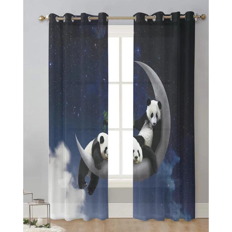 Moon Night Sky Panda Bamboo Star Animal Sheer Curtains for Living Room Decoration Window Curtains Kitchen Tulle Voile Curtains