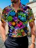 Camisa de Manga Corta Hippie Psicodélica para Hombre Estilo Retro Estampado Completo AMOR Y PAZ Elementos Arcoíris Top Holgado para Fiesta Callejera Uso Diario