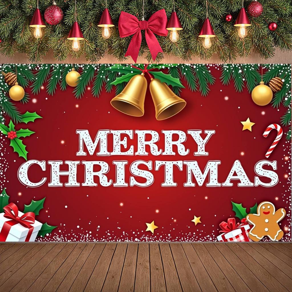 Christmas Banner Holly Leaves Christmas Photo Banner Christmas Event Banner Gift Boxes For Xmas Event Family Celebration Home