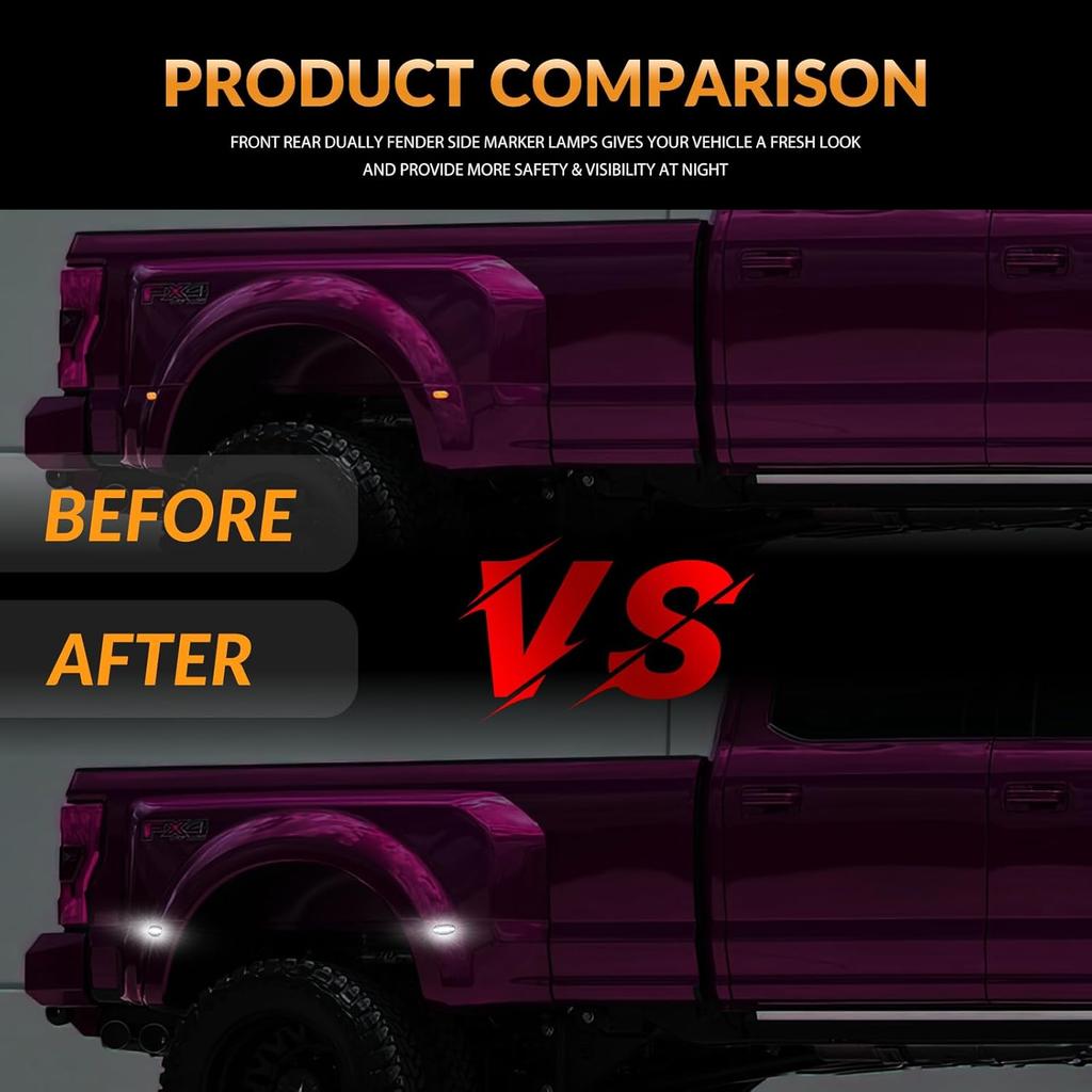 LED Dually Bed Fender Side Marker Lights For 2011- Ford F250 F350 F450 F550 Super Duty Trucks Smoked Len (White Led)