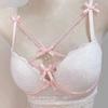 Women Lavender Lace Bra With Multiple Bows And Cross Straps