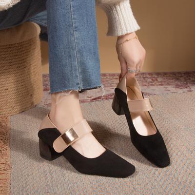 Fashion Women New High Heels Shoes 2024 Autumn Fashion Chunky Party Shoes Square Toe Patchwork Pumps Wedding Femmel Mary Janes Zapatos