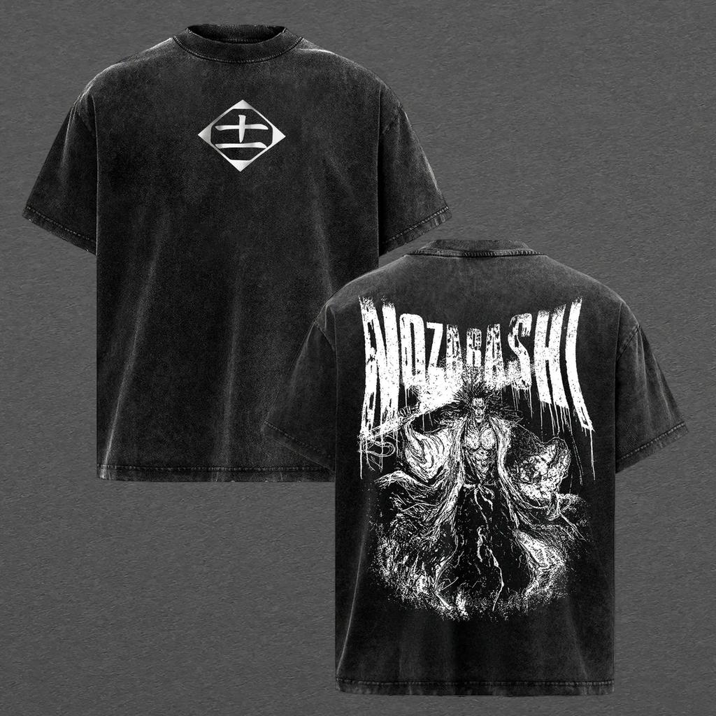 BLEACH Zaraki Kenpachi T-shirt Anime Printed Vintage Washed Oversized T Shirt Summer Short Sleeve Casual Cotton Tees Tops
