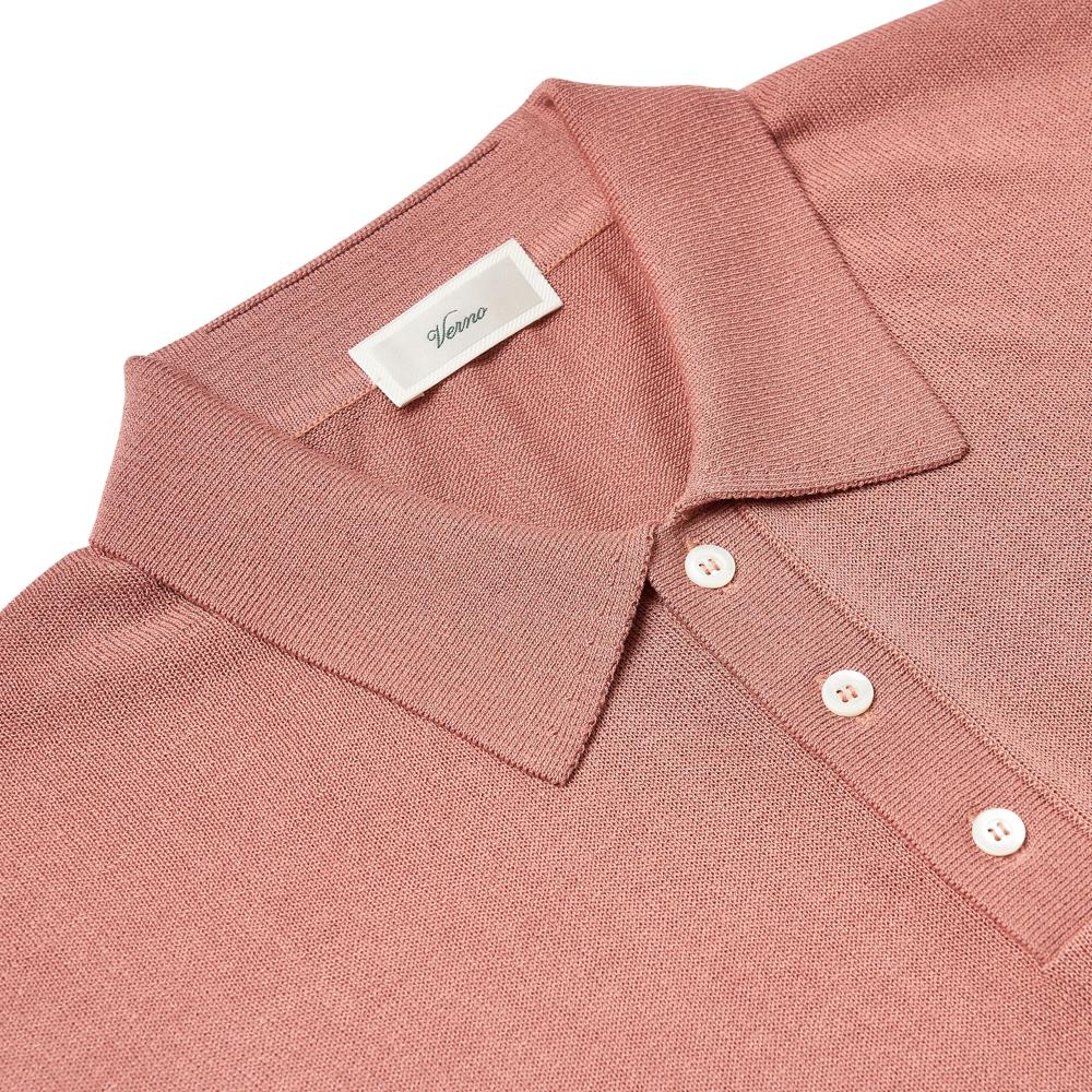 VERNO [Casual]Linen Like Button Polo Knit Pink
