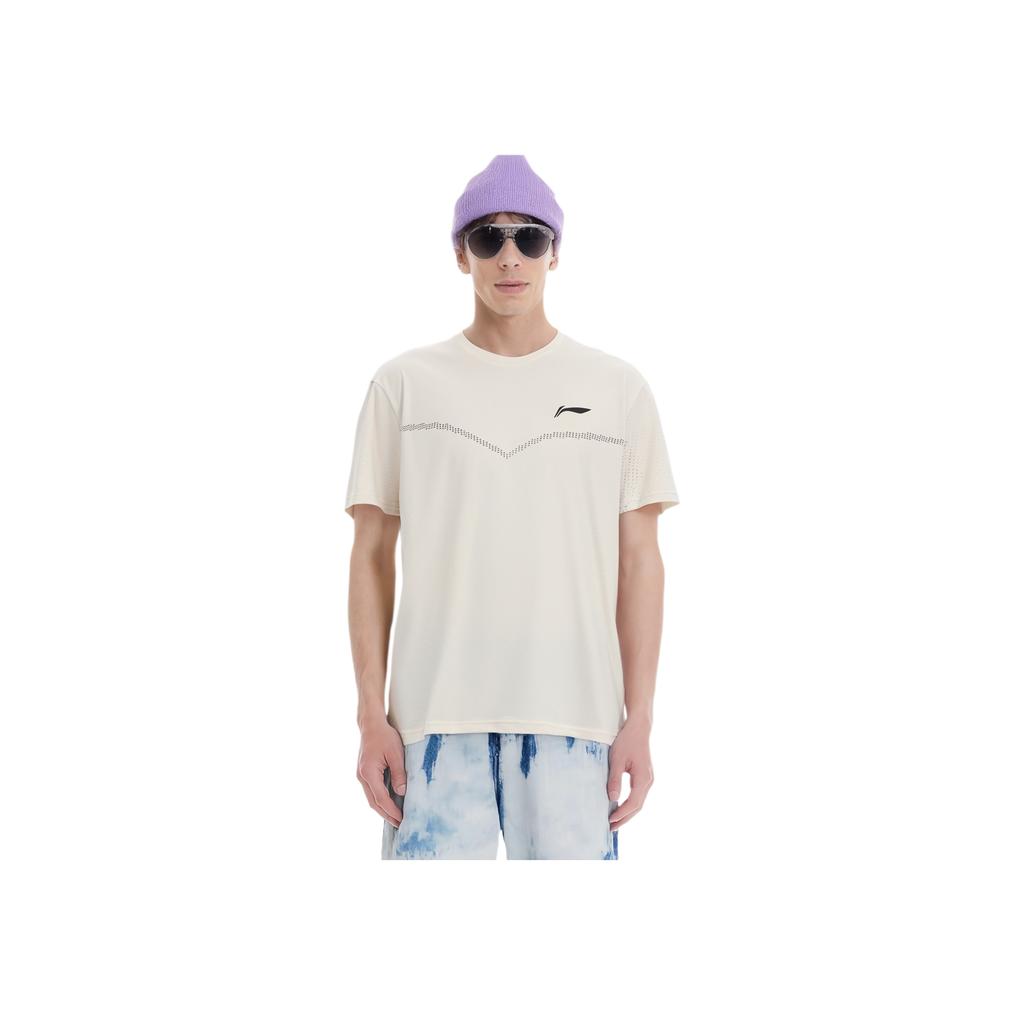 Li Ning Logo Print Schnelltrocknendes Atmungsaktives Kurzarm-T-Shirt Herren Oberteile Mondlicht-Grau ATST535-3