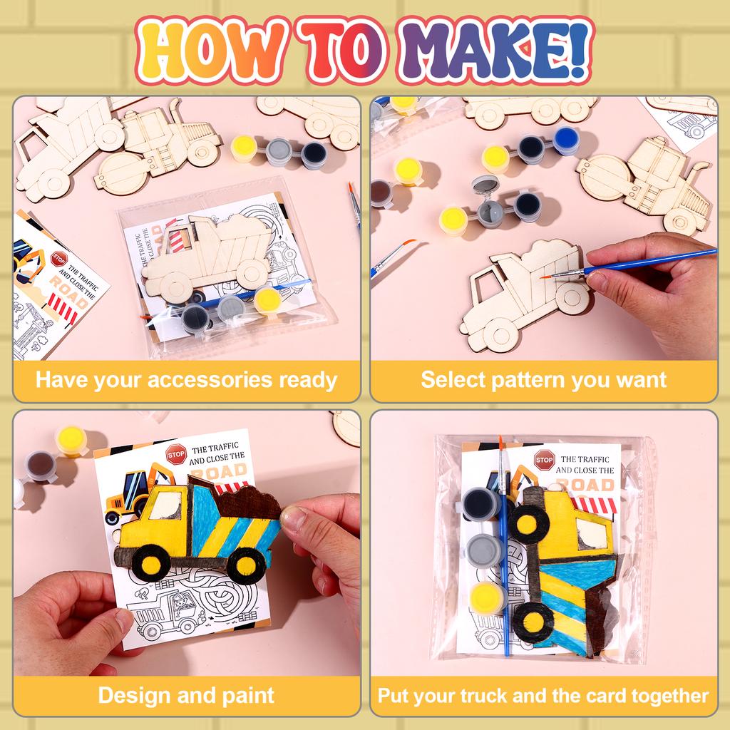 12 Pcs Birthday Theme Party Favors Wooden Painting Crafts Bulk With Game Cards Paint Brushes Supplies For Themed Party Decoratio