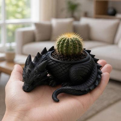 Jijijing 3D Printed Lying Dragon Flowerpot for Small Green Plants, Decorative Succulents Pot Ornament, Dark Style Figurine Home Office Desktop