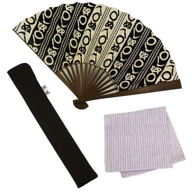 [Osaka Choseido] Men's Folding Fan, Stylish Business Fan Bag, Folding Fan Case, and Handkerchief Set (Kamawanu)