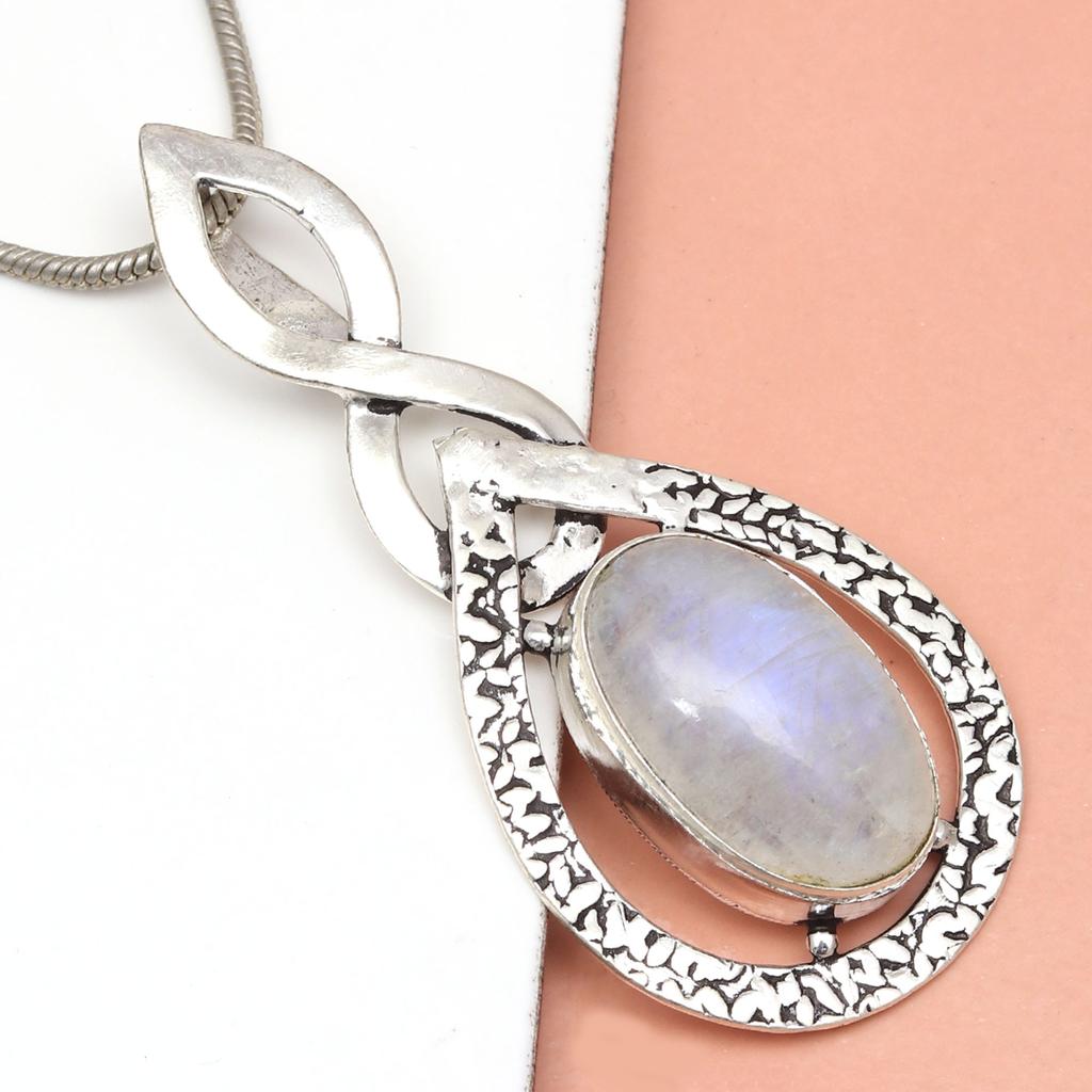 Silberschmuck 2,25" Anhänger Sterling Edelstein Regenbogenmondstein Ostern