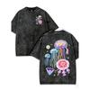 European Size Oversized Black Graphic Tee with a Vintage Wash, Showcasing a Playful Jellyfish And Gem Design -Comfortable Crew Neck with Short Sleeves