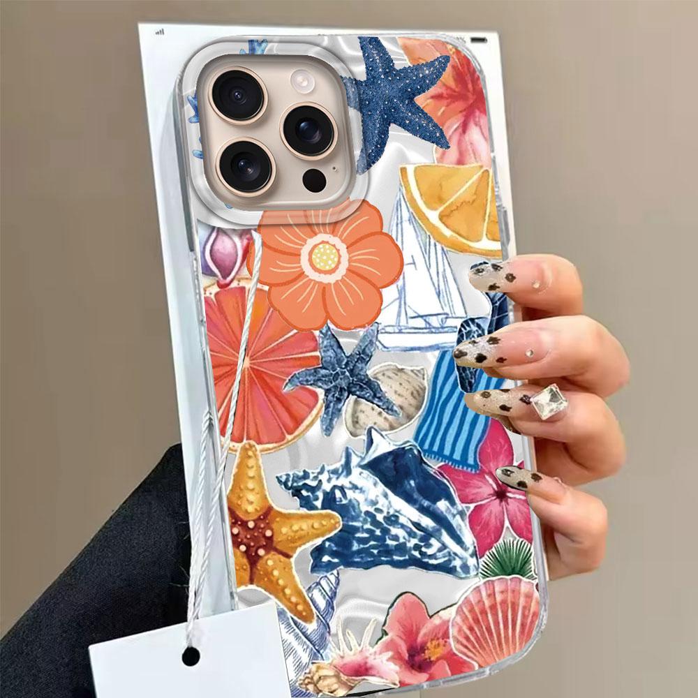 Summer Fruit Sun Face Water Texture Girl Phone Case for Iphone 16 15 14 7 8 Plus 13 11 12 Pro Max X XS XR SE 2022 2020 16e Cover