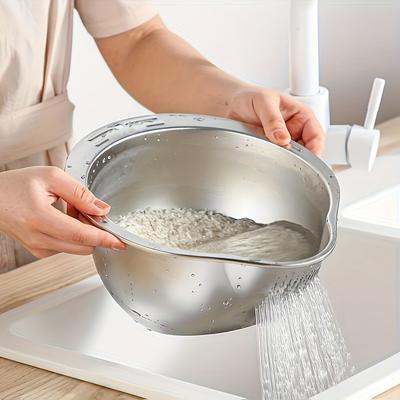 Mehrzweck-Küchensieb aus Edelstahl – Ideal zum Reiswaschen, Abtropfen von Obst und Reinigen von Gemüse – Robustes, lebensmittelechtes Maschensieb