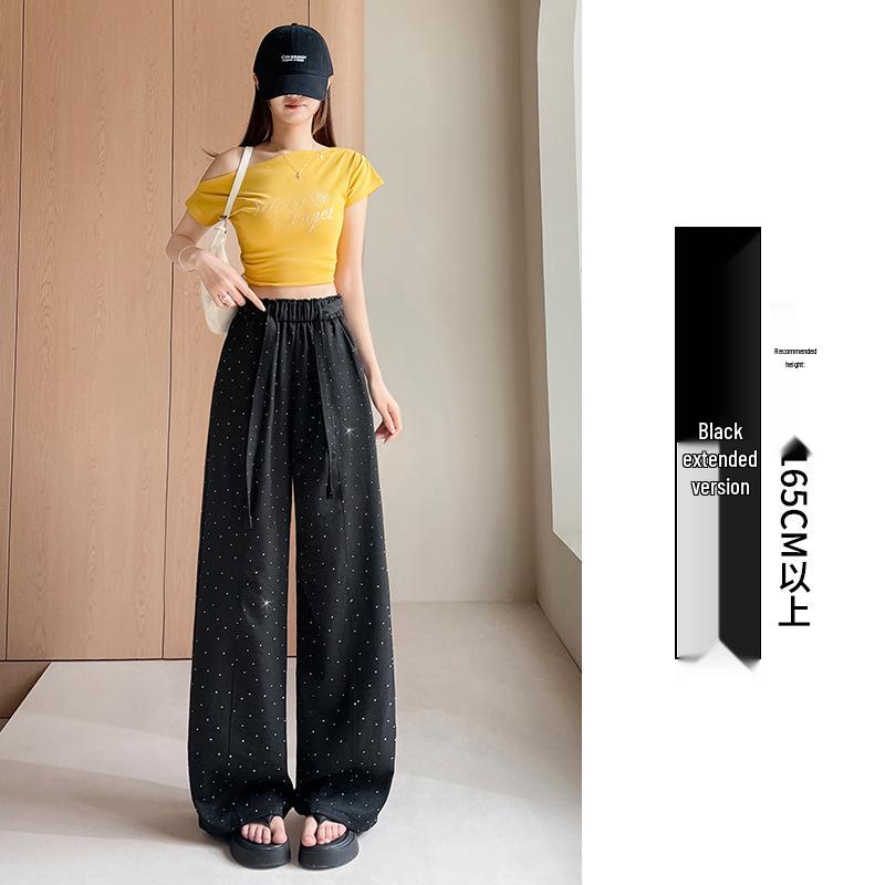 

2026 Spring/Summer Women s High Waist Rhinestone Star Wide Leg Pants Medium