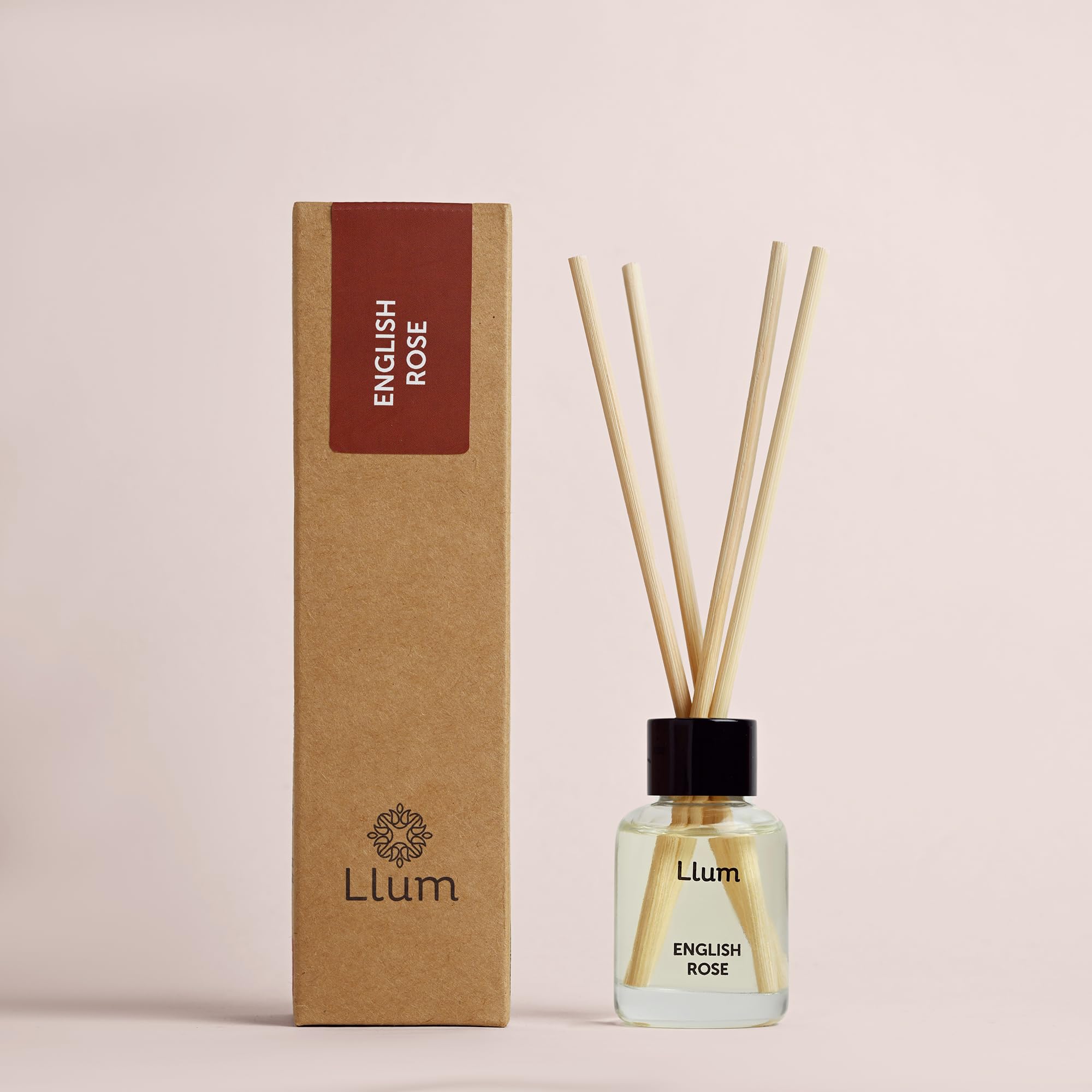 Llum English Rose 30ml Reed Diffuser Set | Premium Room Freshener for Living Room, Washroom, Bedroom, Office | Organic, Toxin Free Home Frag