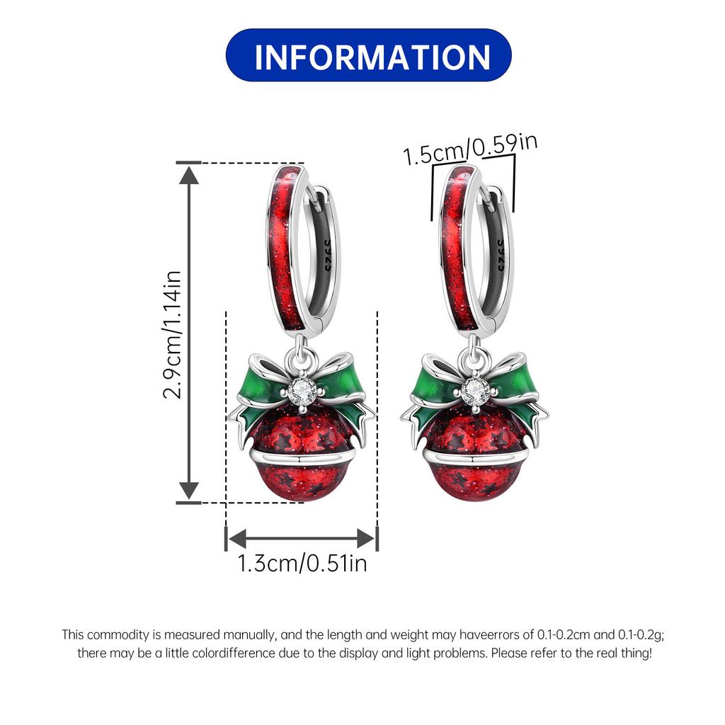 New 925 Sterling Silver Christmas Dangle Earrings Holly Snowflake Bell Design Drop Earring Jewelry Christmas Gift For Women Girl