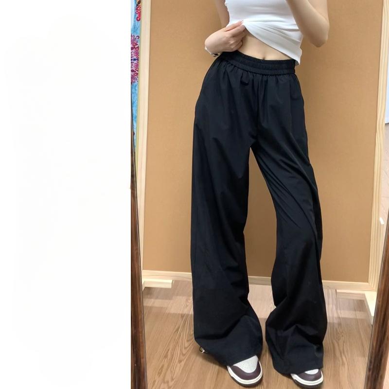 

Темно-синие быстросохнущие рабочие брюки для женщин летом тонкие свободные прямые широкие брюки маленькие повседневные спортивные брюки XL