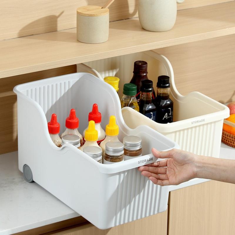 Compact Plastic Kitchen Bin with Wheels and Open Top for Effective Dish Storage