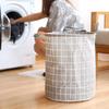 Multifunctional Cotton and Linen Lattice Dirty Clothes Basket Clothes Toys Sundries Storage Bucket Foldable Dirty Clothes Basket