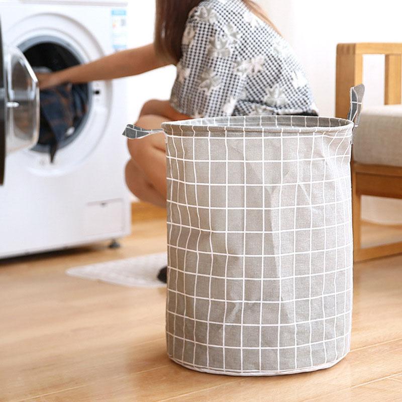 Multifunctional Cotton and Linen Lattice Dirty Clothes Basket Clothes Toys Sundries Storage Bucket Foldable Dirty Clothes Basket