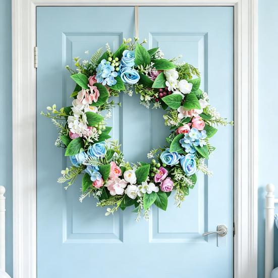 Artificial Flowers Lifelike Simulation Floral Door Hanging Decoration No Watering Maintenance Long-Lasting Spring Freshness Home Wall Decor