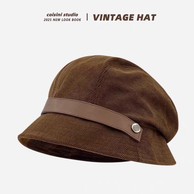 Korea 2025 A/W Coffee Color Japanese Style Women's Fisherman Fedora Hat for Large Heads, Slimming Effect, Rich Girl Style