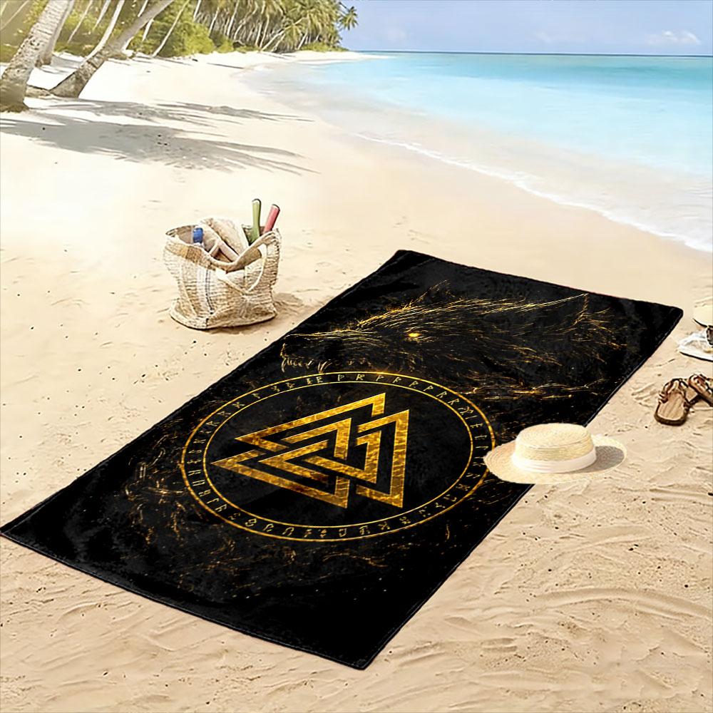 Golden wolf spirit unleashed Print beach towel, quick drying, suitable for travel, outdoor sports, jogging, the beach and swimming, gift