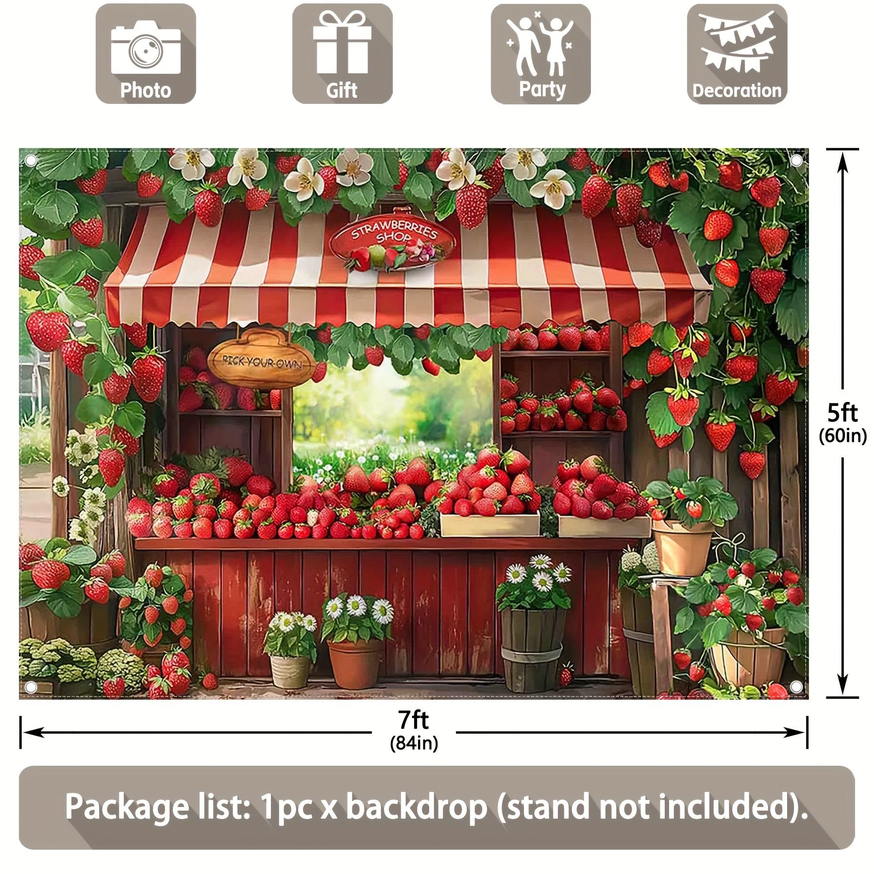 7 x 5 foot wooden strawberry shop background rustic field style photo background tapestry rustic wildflower party banner 130X150cm