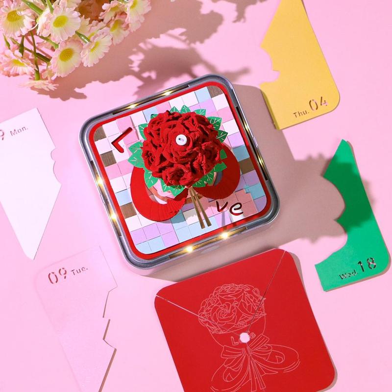Paper Carving Art Notepad 3D 2026 Calendar Desktop Ornament Bouquet Memo Pad Hand Tear With Display Case For New Year Gift