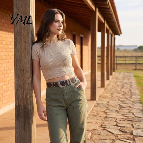 Hot Girl Style Waist Belt 105cm Retro Rivet for Women, Adjustable Imitation Leather with Double Everyday Casual Outfits Row Grommets & Carved