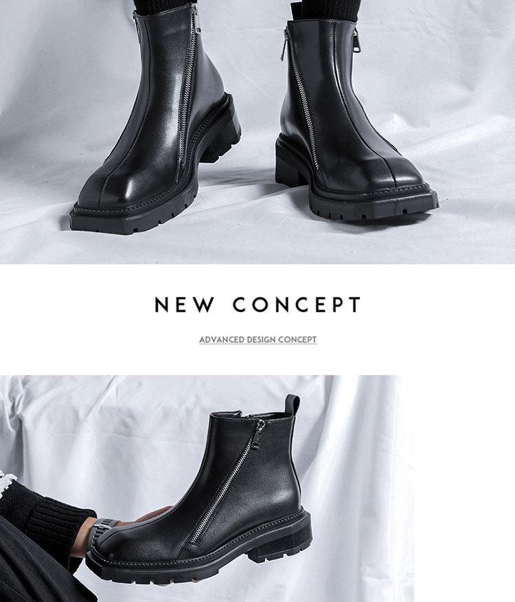 2025 Autumn Men's Mid-Heel Square Toe Martin Boots with Side Zipper