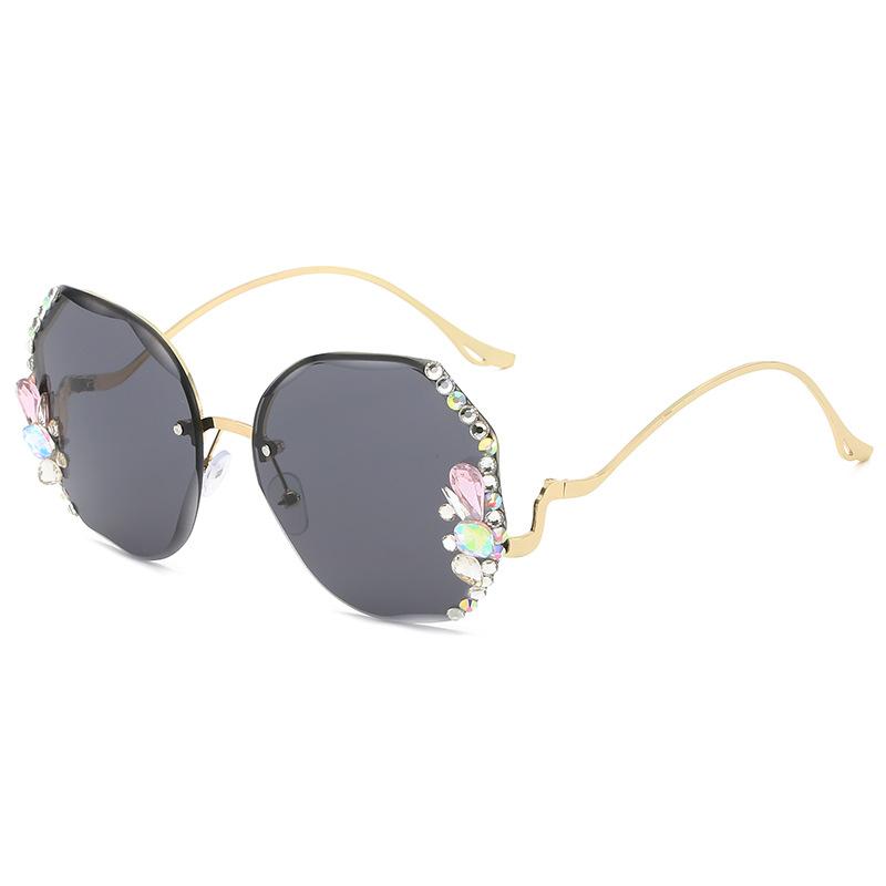 Fashionable Diamond-inlaid Frameless Edge Cut Sunglasses for Women's Trendy UV Slimming Sunglasses