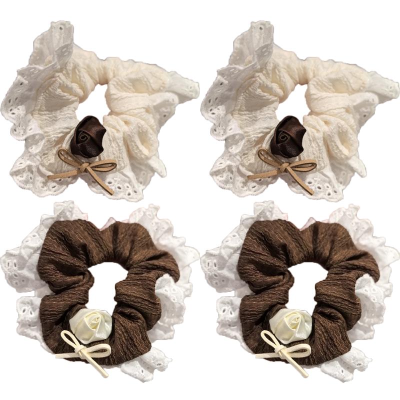 Fabric Lace Flower Edge Hair Ring Cute and Sweet Korean Style Scrunchie Hair Accessories