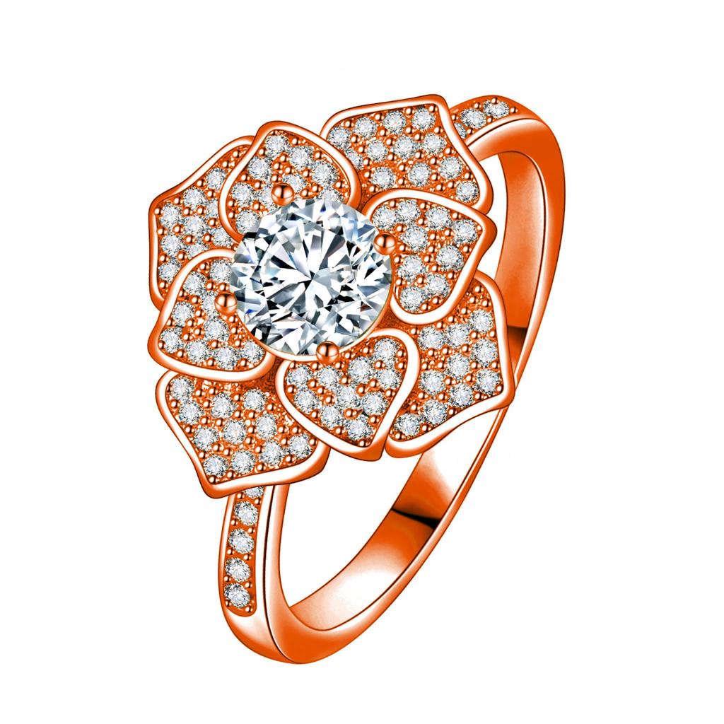 Velký prsten s květinou kamélie High-End Kytice květin Módní zásnubní prsten