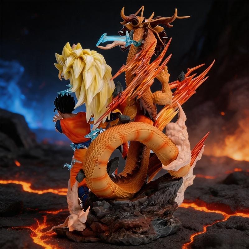 28cm Dragon Ball Anime Figures Goku Gohan Super Saiyan Super 3 Shenron Father And Son Three People Model Statue Toy Birthday Gif
